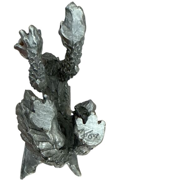 Vintage Pewter Dragon Figurine D167 Red Rhinestone Eyes Crystal Orb Fantasy - Picture 7 of 8